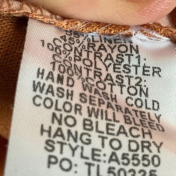 Umgee Linen Blend Top S Orange Flutter Sleeve Eyelet Mixed Media Animal Print R3 - Picture 12 of 12